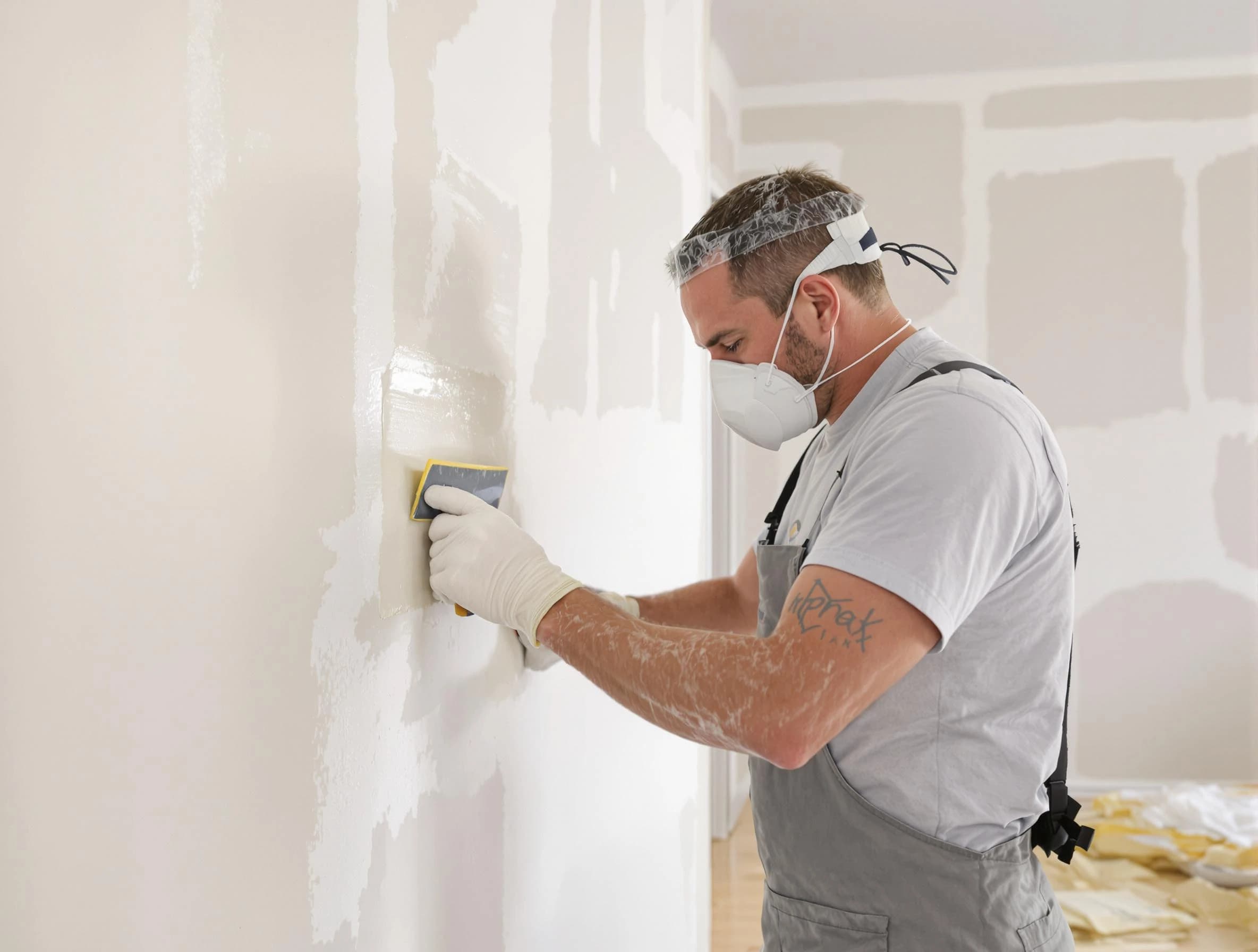 Guadalupe House Painters technician applying mud to drywall seams in Guadalupe, AZ