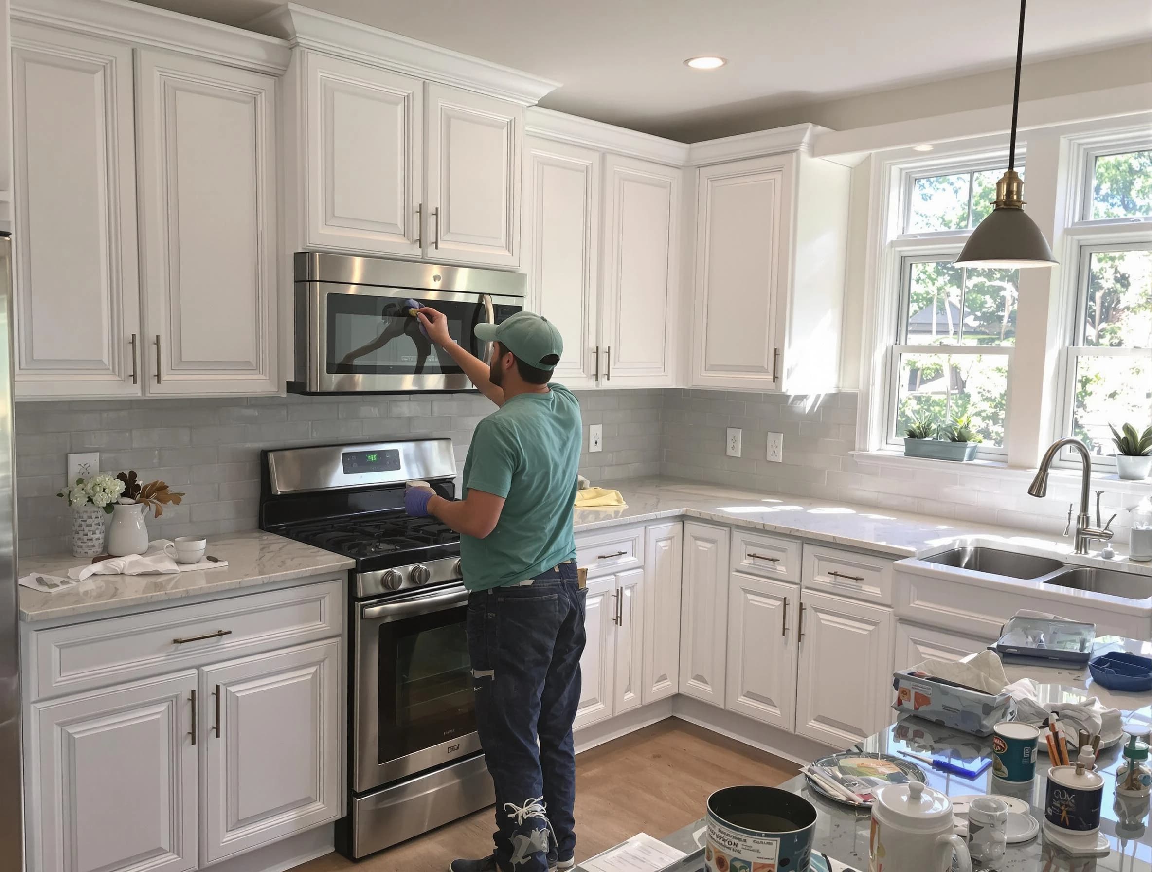 Kitchen cabinets being refinished by Guadalupe House Painters in Guadalupe, AZ