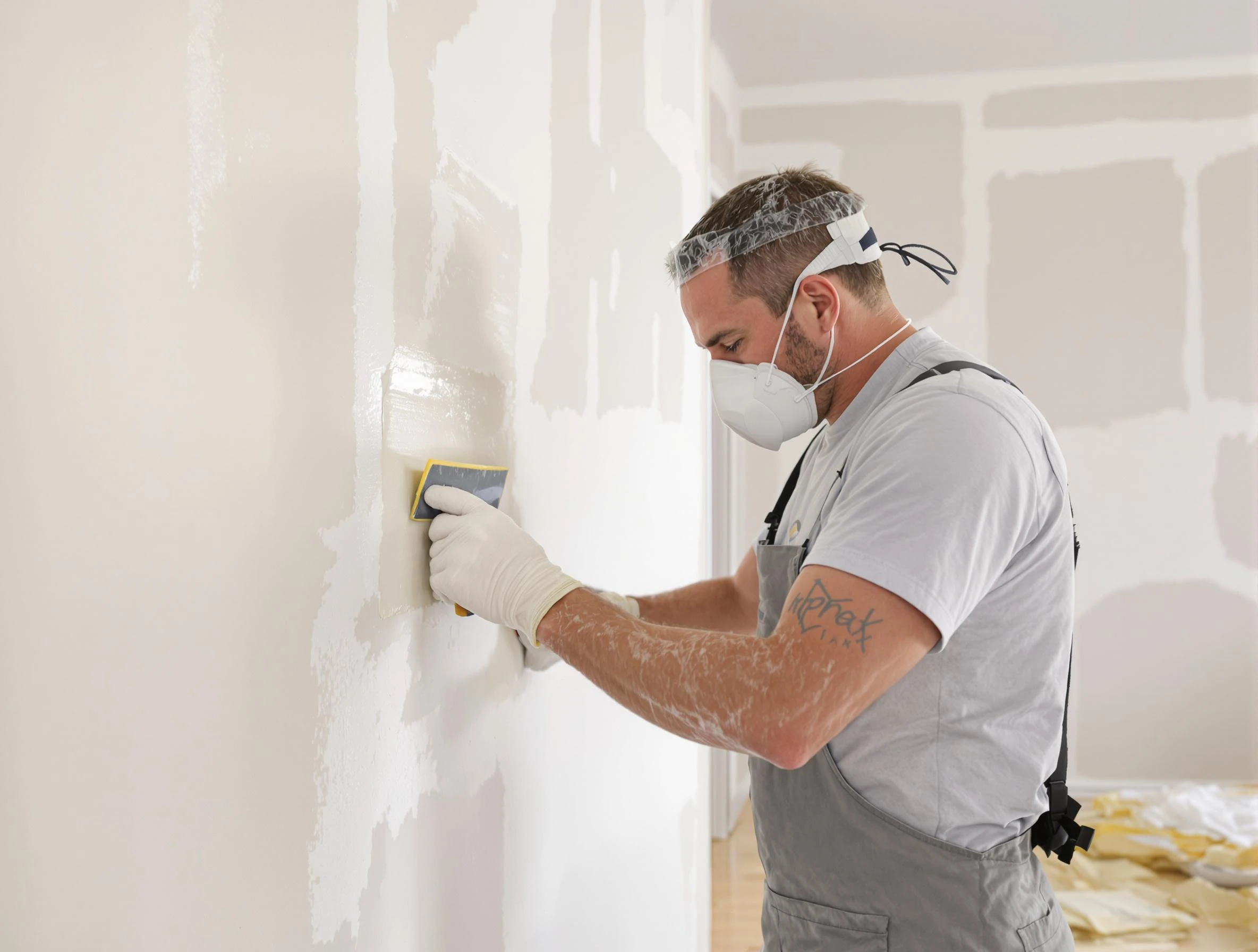 Guadalupe House Painters technician applying mud to drywall seams in Guadalupe, AZ