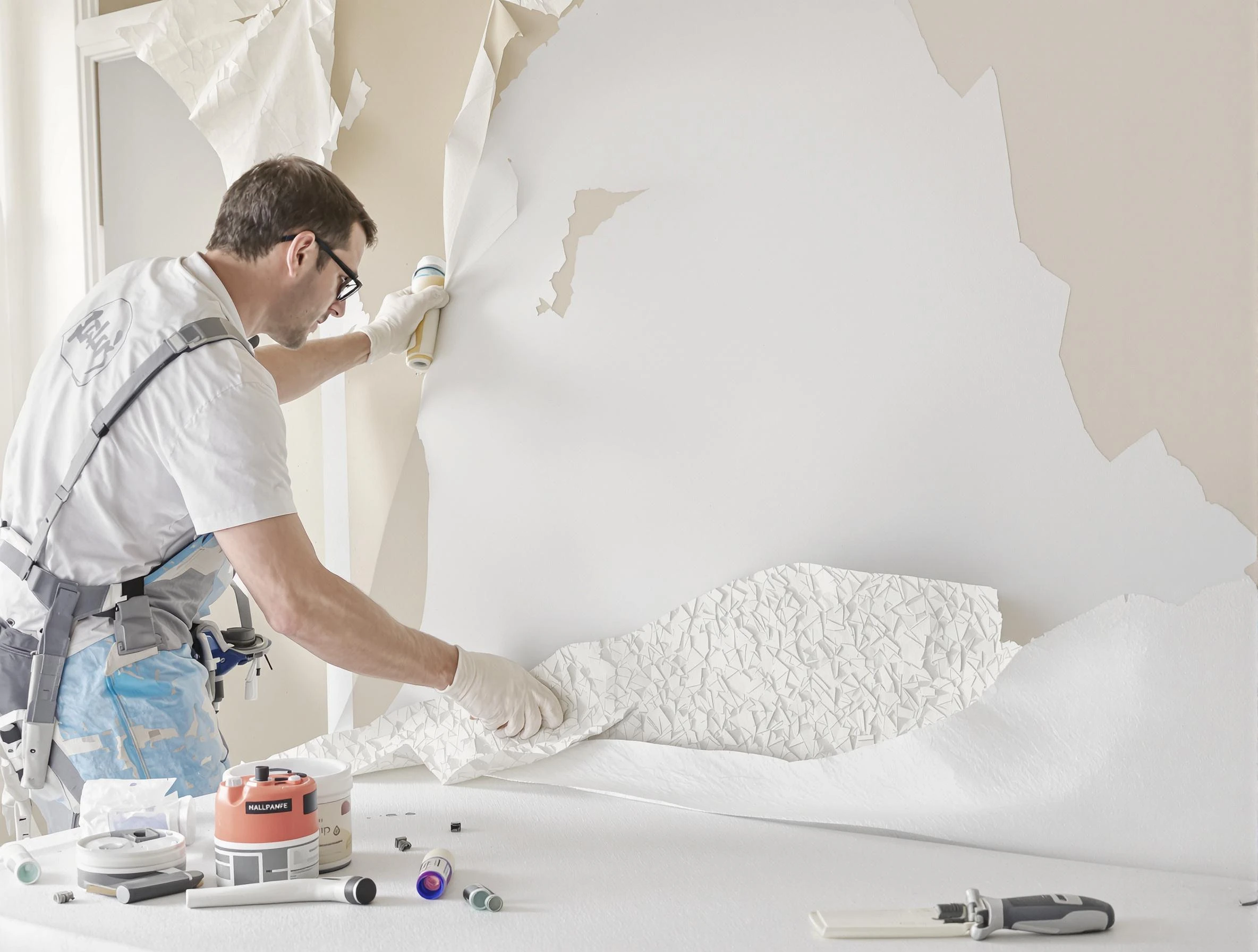 Detailed wallpaper removal and wall prep by Guadalupe House Painters in Guadalupe